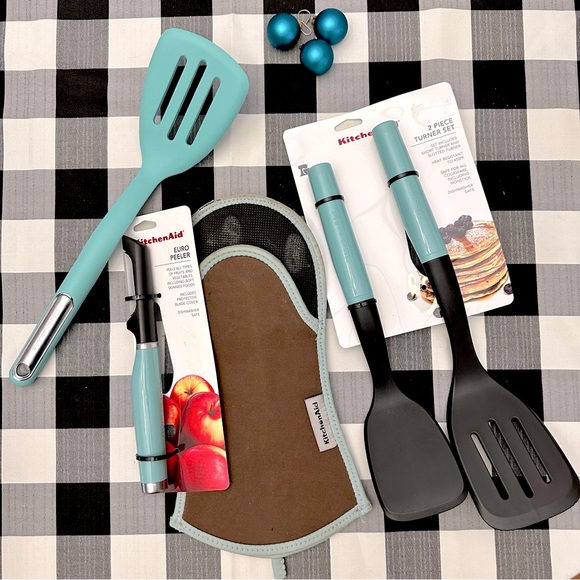 KitchenAid Other - Kitchen Aid 2 Piece Turner Set, Short & Slotted, Euro Peeler, Turquoise & Black